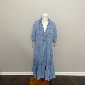 Free People Maya Midi Shirtdress Gauze Travel Beach Lounge Boho Bohemian Blue
